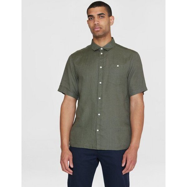 KnowledgeCotton Apparel Regular Leinen-Shirt mit kurzen Ärmeln Hemd - GOTS/Vegan