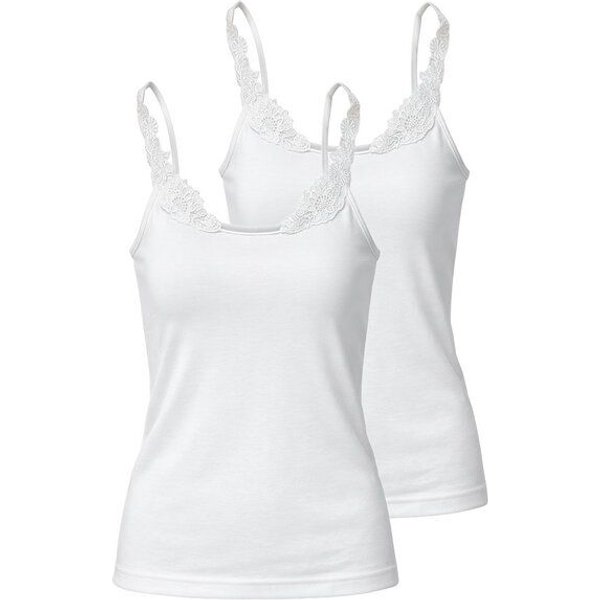 Haasis Bodywear Damen Spitzenträger Top, Glanzeinfass, 2er Pack, Bio Baumwolle