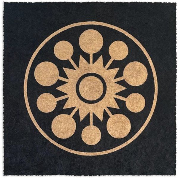 Veskor Cassiopeia FALKNER'S CIRCLE Kornkreis Linoldruck | 22 × 22 cm | Gold