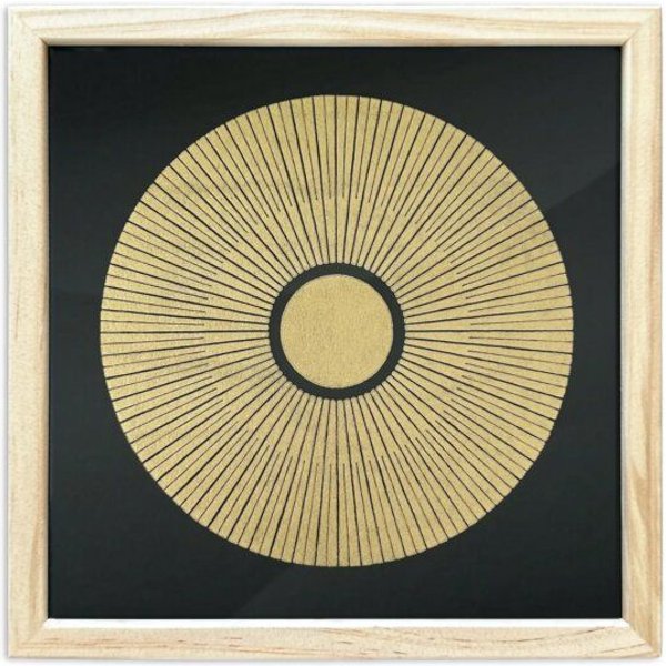 Veskor Cassiopeia Gerahmt | CENTRAL SUN Heilige Geometrie Sonnen-Linoldruck | 20 × 20 cm in 22 × 22 cm Rahmen | Gold