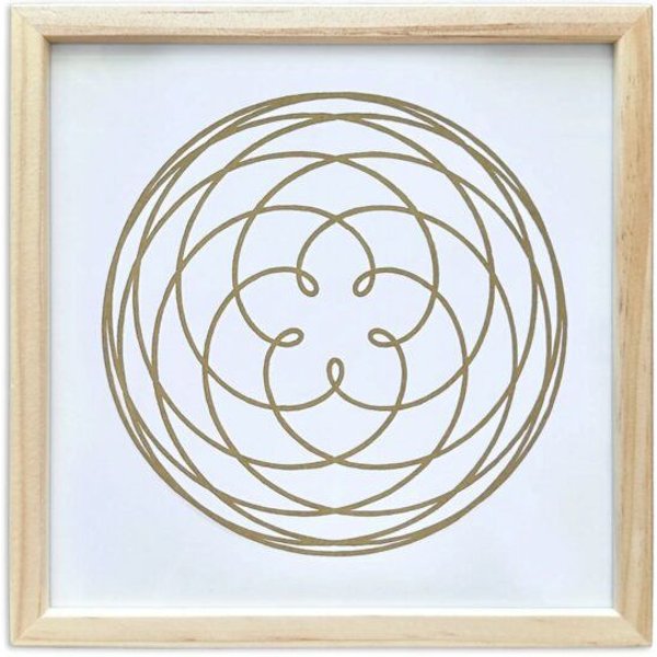 Veskor Cassiopeia Gerahmt | ROSE OF VENUS Heilige Geometrie Linoldruck | 20 × 20 cm in 22 × 22 cm Rahmen | Gold