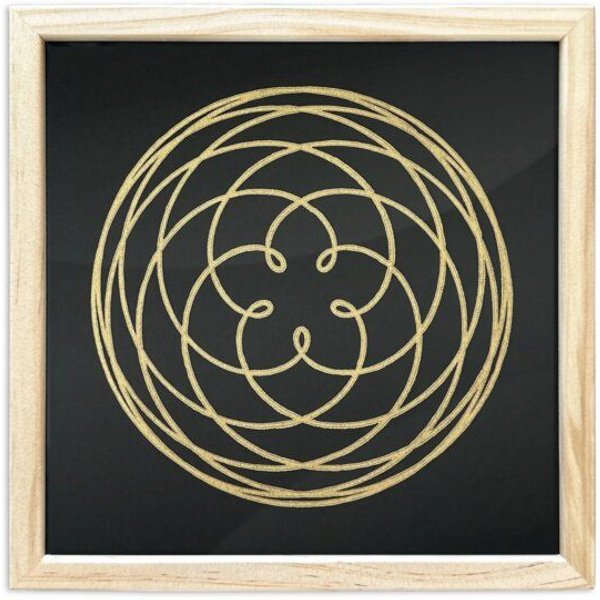 Veskor Cassiopeia Gerahmt | ROSE OF VENUS Heilige Geometrie Linoldruck | 20 × 20 cm in 22 × 22 cm Rahmen | Gold