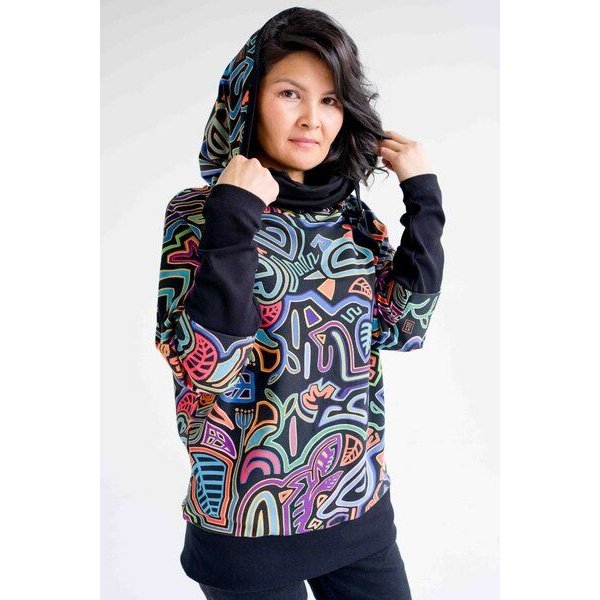 KOKOworld Sweatshirt Pulli Poko – Kimono-Schnitt mit Schal-Kapuze & Gürtel – Bio-Baumwolle, fair & nachhaltig in EU produziert – bequem für Alltag, Homewear & Capsule Wardrobe