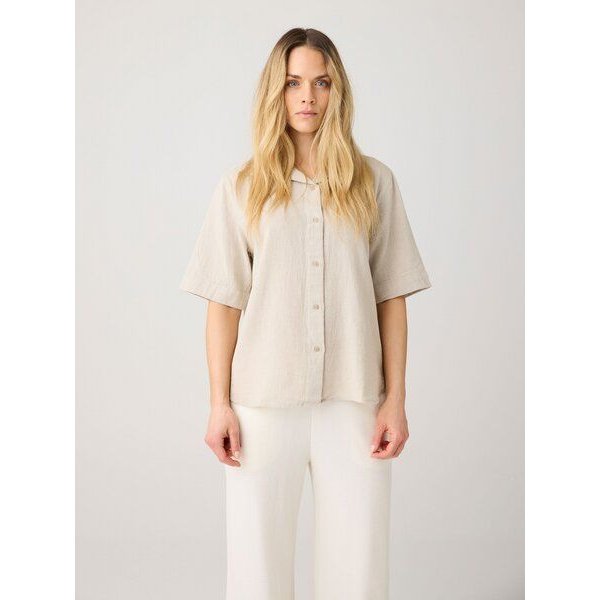 KnowledgeCotton Apparel Lockere kurzarm Hemdbluse mit Struktur aus Bio-Baumwolle