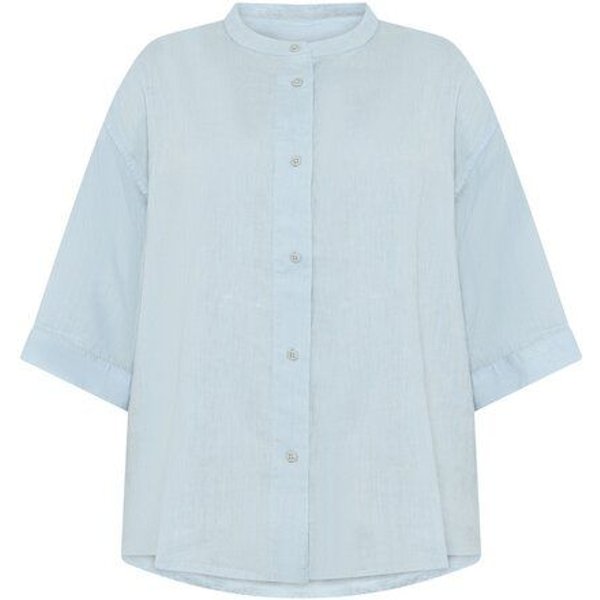 KnowledgeCotton Apparel Lockere Hemdbluse mit 3/4 Arm und Stehkragen aus Bio-Leinen