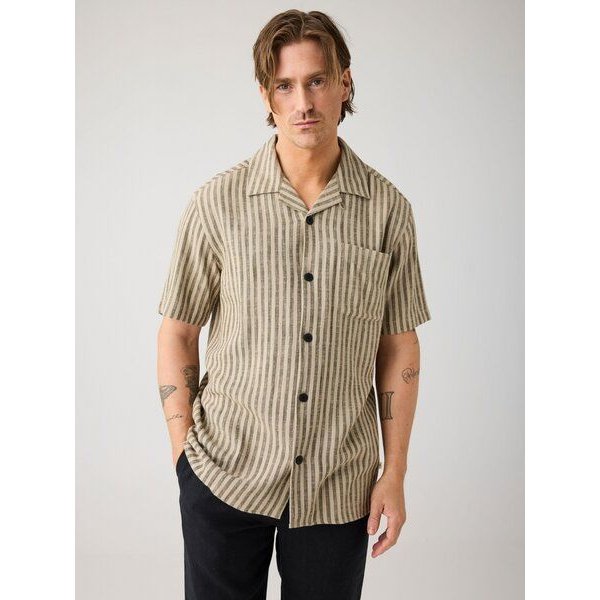 KnowledgeCotton Apparel Lockeres Kurzarmhemd aus Ecovero und Leinen