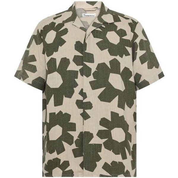 KnowledgeCotton Apparel Lockeres Kurzarmhemd mit Print aus Ecovero und Bio-Leinen