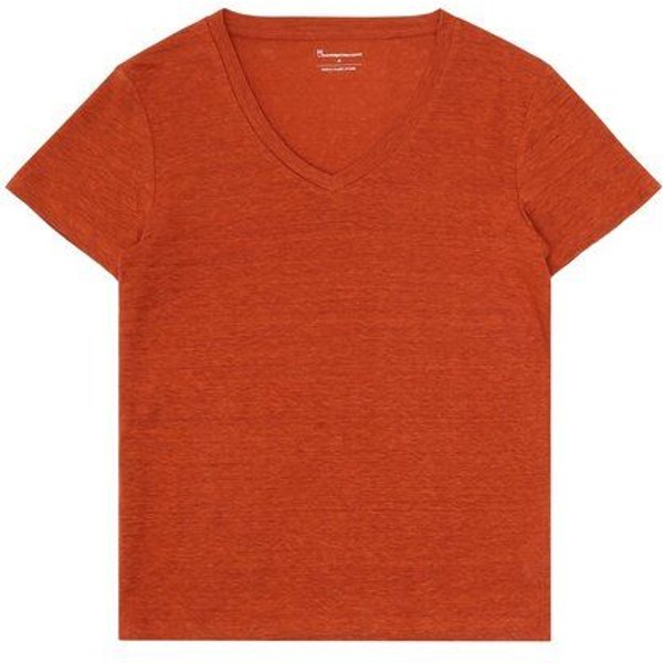 KnowledgeCotton Apparel T-Shirt mit V-Ausschnitt aus Bio-Leinen