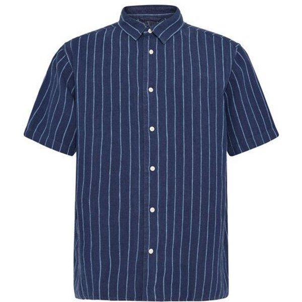 KnowledgeCotton Apparel Lockeres Kurzarmhemd Pinstriped aus Bio-Leinen