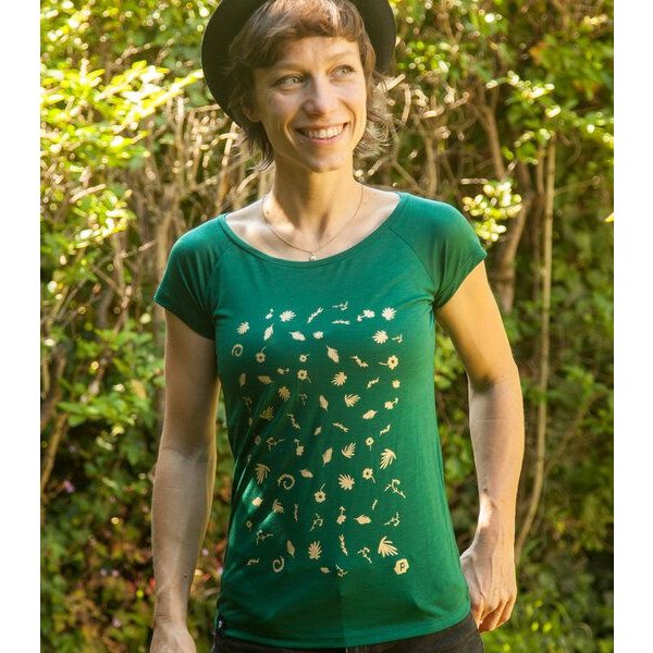 päfjes Goldene Blüten & Blätter - Fair gehandeltes Frauen T-Shirt mit TENCEL Lyocell