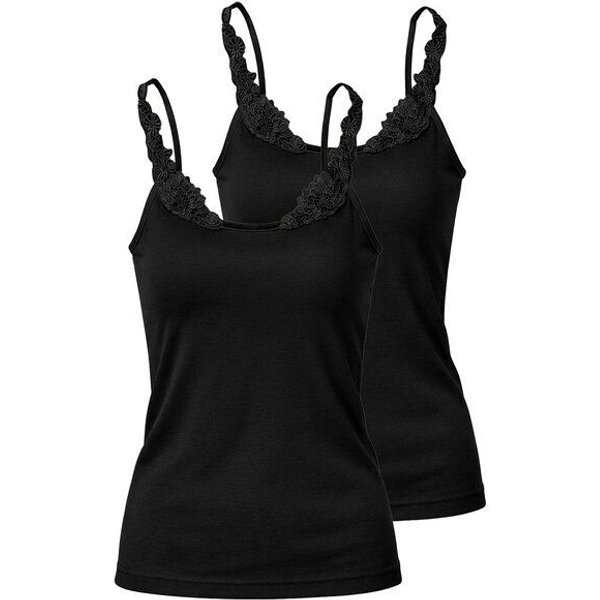 Haasis Bodywear Damen Spitzenträger Top, Glanzeinfass, 2er Pack, Bio Baumwolle