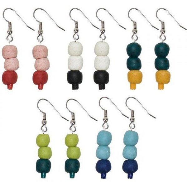 Ohrhänger "Pearls Color Block" aus Recycling Glas, Global Mamas, Ghana