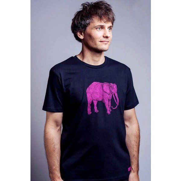 NanMa Shirt Elefant | Bio-Baumwolle | lokal handbedruckt in Österreich | Herren | regular Fit | schwarz | pink