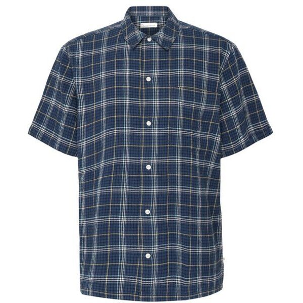KnowledgeCotton Apparel Lockeres kurzarm Seersucker-Hemd