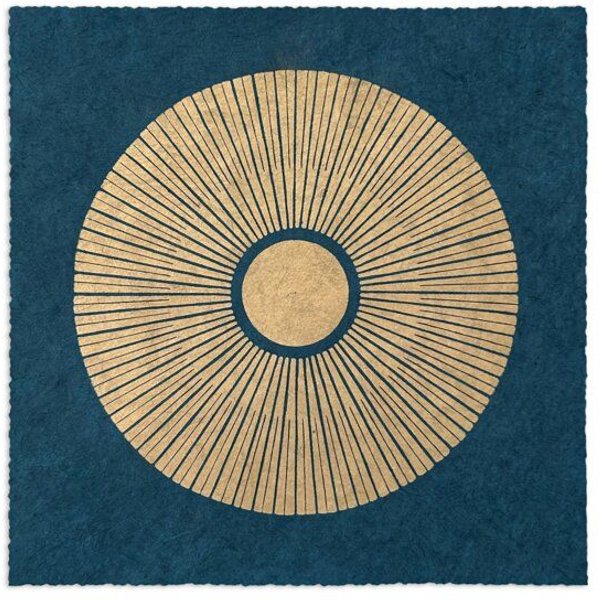 Veskor Cassiopeia CENTRAL SUN Sonnen Linoldruck | 22 × 22 cm | Petrolblau
