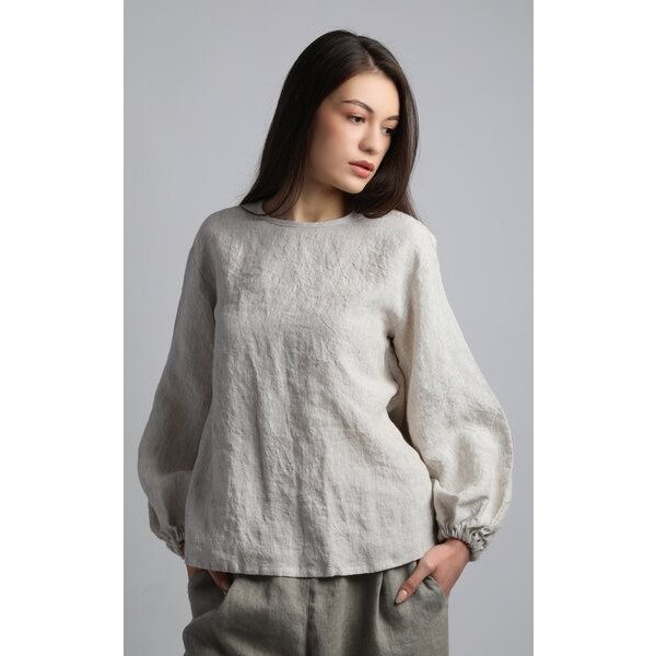 KNOTIUM YELLO Lockere Bluse mit Puffärmeln und offenem Rücken