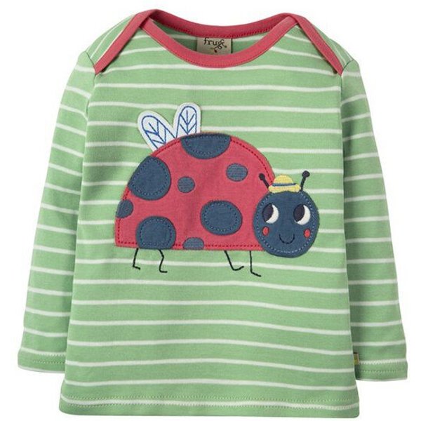 Frugi Langarm-Shirt mit Käfer in grün Bobby Applique Top