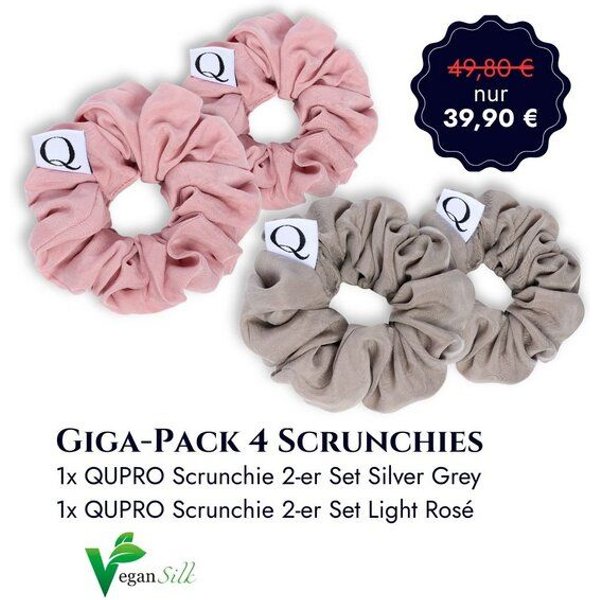 QUPRO Luxus Scrunchies 4er-Set – gegen Haarbruch & Knicke