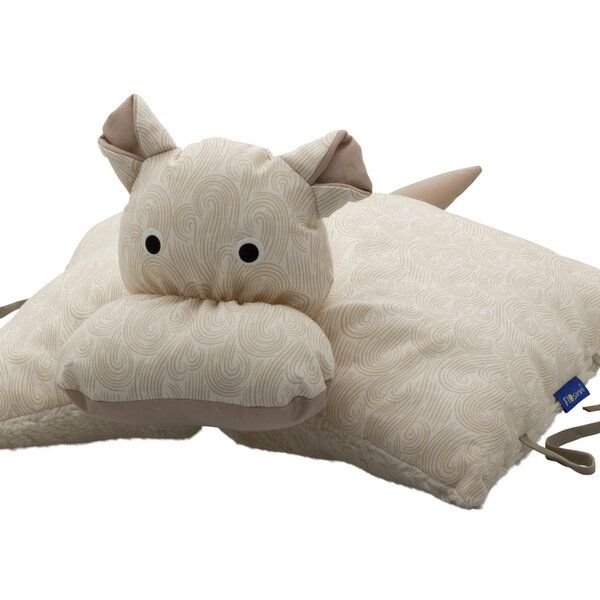 Flosinn Kuscheltierkissen Nilpferd mit Teddyplüsch aus Baumwolle. Personalisierbar