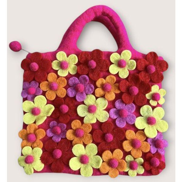 Luna-Leena Kinder Handtasche aus Filz fuchsia – handgehäkelt in Nepal