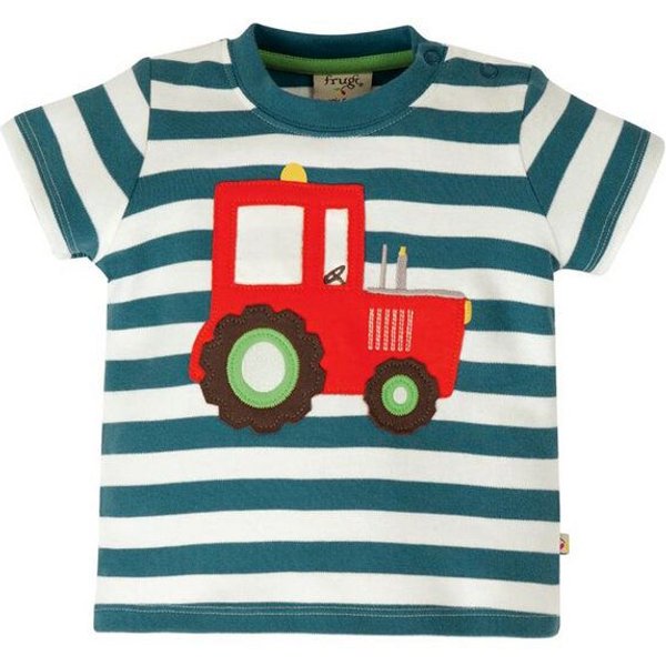 Frugi T-Shirt Traktor in blau-weiß gestreift