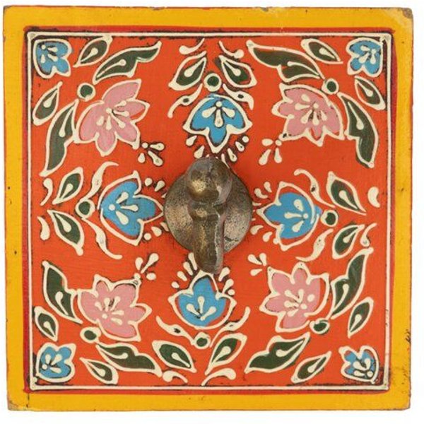 El Puente Garderobenhaken aus Holz in Orange mit Mandala