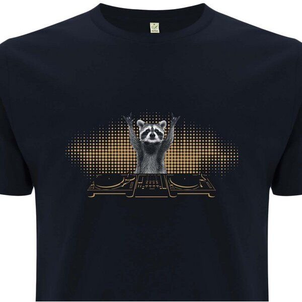 Spreecult DJ Waschbär - Bio und Fair - Männer Unisex T-Shirt - Turntable Racoon