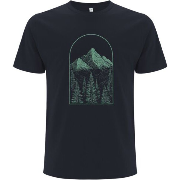 Spreecult LineArt Nadelwald - Bio und Fair - Männer Unisex T-Shirt - Line Art Wald Berge