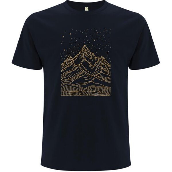 Spreecult LineArt Sternenhimmel - Bio und Fair - Männer Unisex T-Shirt - Line Art Berge