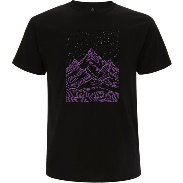 Spreecult LineArt Sternenhimmel - Bio und Fair - Männer Unisex T-Shirt - Line Art Berge