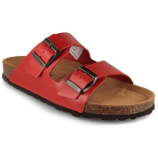 Tuffeln Leder-Pantoletten Föhr mit weichem Kork-Fußbett Zweischnaller-Sandalen