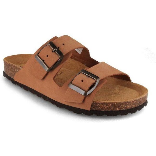 Tuffeln Leder-Pantoletten Föhr mit weichem Kork-Fußbett Zweischnaller-Sandalen