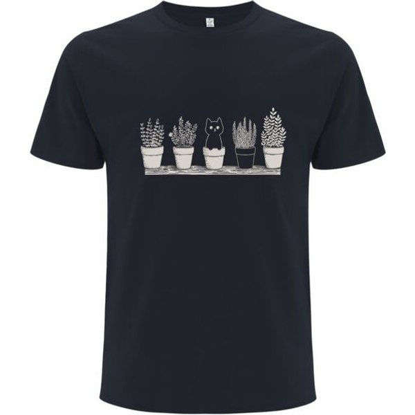 Spreecult Blumen Katze - Bio und Fair - Männer Unisex T-Shirt - Pot Cat