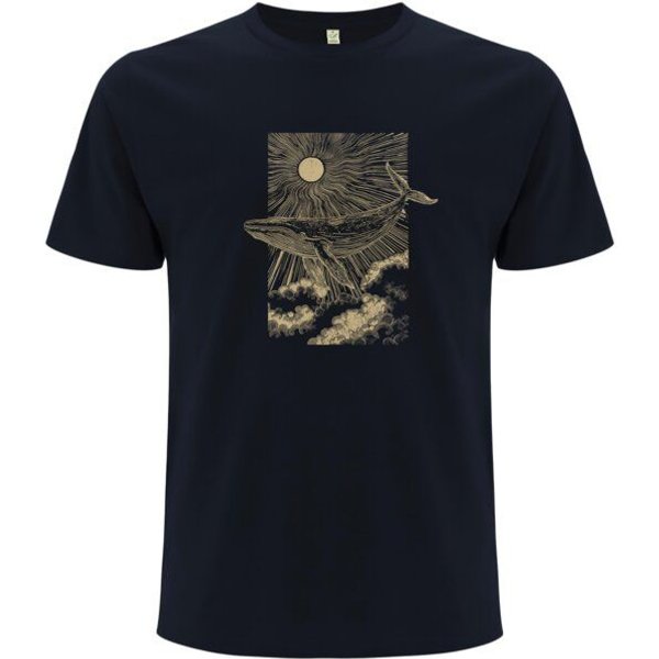 Spreecult LineArt - Sonne Wal - Bio und Fair - Männer Unisex T-Shirt - whale in the sky