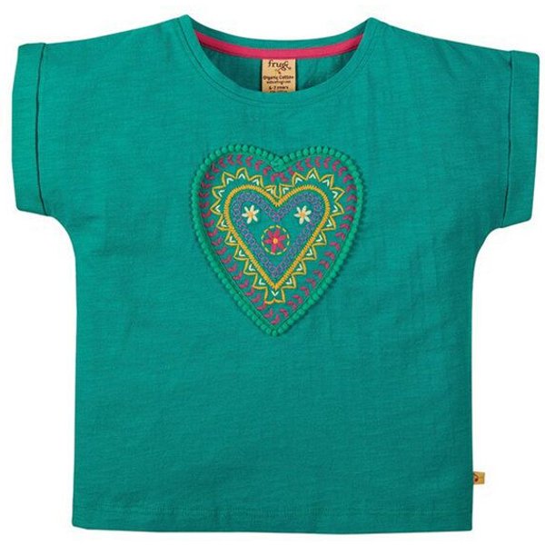 Frugi T-Shirt Herz in pazifik-grün Sophia Slub T-Shirt Jewel/Heart