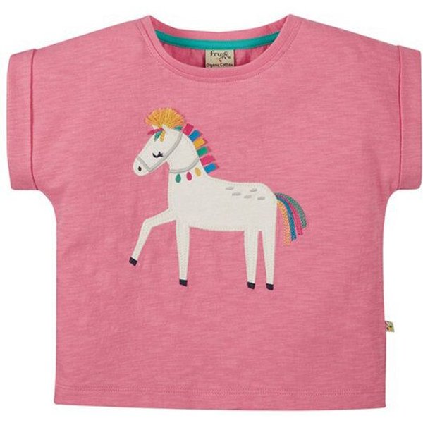 Frugi T-Shirt Pferd in pink Sophia Slub T-Shirt Mid Pink/Horse