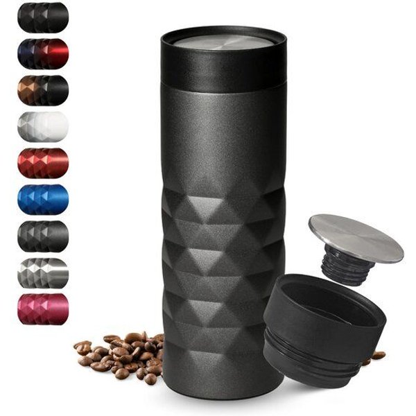 elasto Thermobecher 440 ml aus Edelstahl - doppelwandiger Kaffeebecher to go - auslaufsicherer Isolierbecher