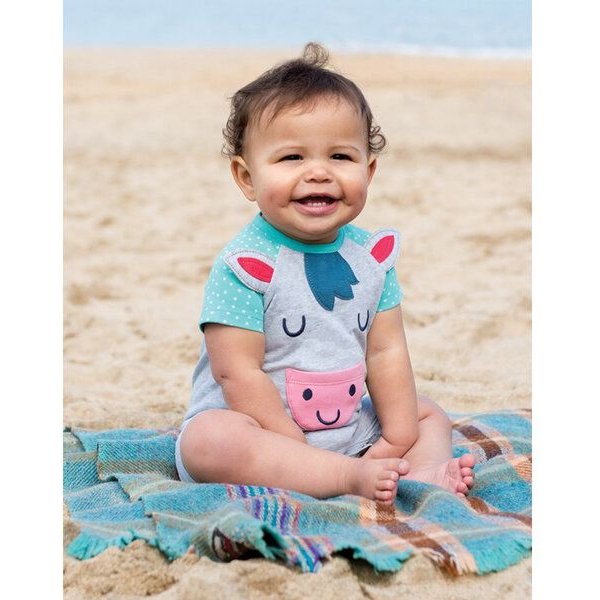 Frugi Spielanzug Pony - Smiley Summer Romper Grey/Marl/Pony