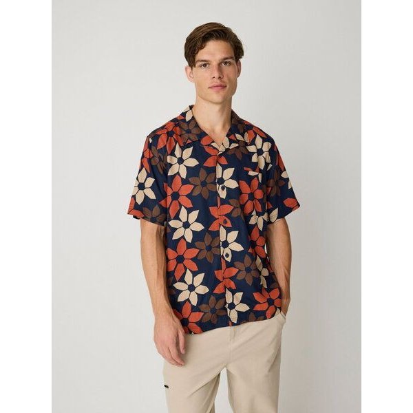 KnowledgeCotton Apparel Kurzärmeliges Hemd mit Blumenprint aus Tencel