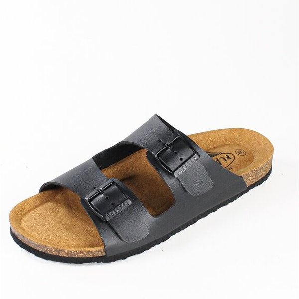 Plakton Vegane Damen Sandale BETA mit Korksohle und einstellbaren Schnallen (schwarz)