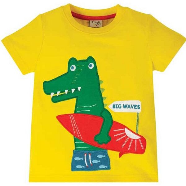 Frugi T-Shirt Krokodil in gelb James Applique T-Shirt