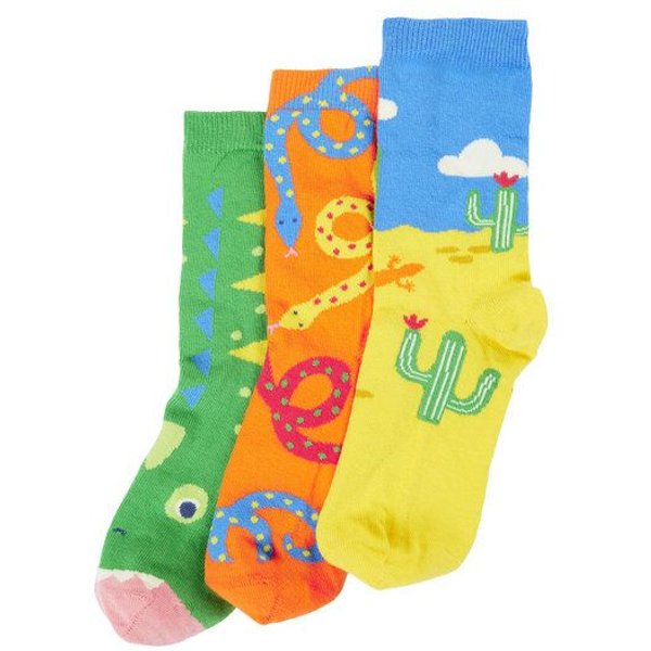 Frugi Kindersocken in Dreierpack mit Reptilien