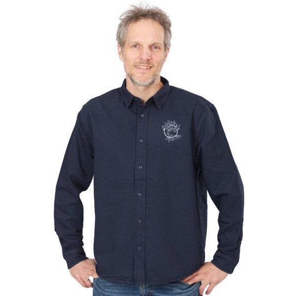 Life-Tree Hemd aus Biobaumwolle Fairwear für Herren "Olive" mit Brust-Logo in Navy Blau