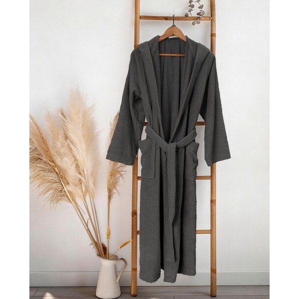 NATURAWALK Bademantel mit Kapuze | Classic | Anthrazit | 100% Bio-Baumwolle | unisex | lang