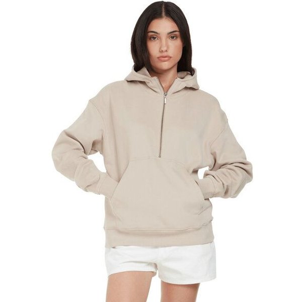 EarthPositive Damen Hoodie - Half Zip Suede - aus Bio-Baumwolle