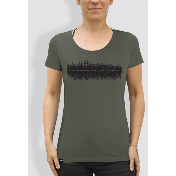 little kiwi Damen T-Shirt, "Kein Tag ohne einen Strich", Khaki