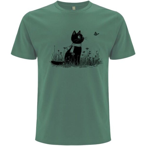 Spreecult Katze und Schmetterling - Bio und Fair - Männer Unisex T-Shirt - Butterfly Cat
