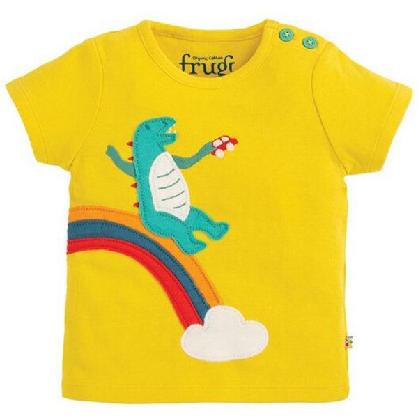 Frugi T-Shirt Dino in gelb - Scout Applique Top Sunflower Dino