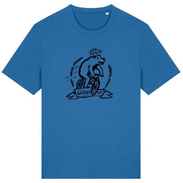 päfjes Wuuuu der Bär fährt Rad / Fahrrad - Fair Wear Männer Unisex Bio T-Shirt Siebdruck