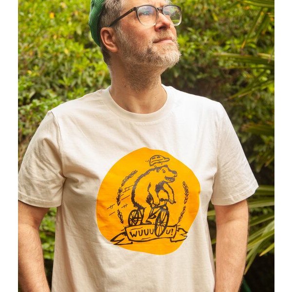 päfjes Wuuuu der Bär fährt Rad / Fahrrad - Fair Wear Männer Unisex Bio T-Shirt Siebdruck - 2c